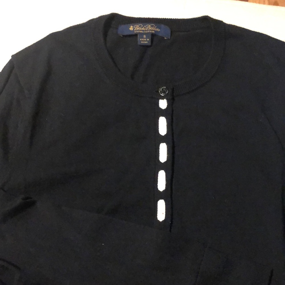 Brooks Brothers black Supima cotton cardigan w bow detail down front. SZ sm, EUC